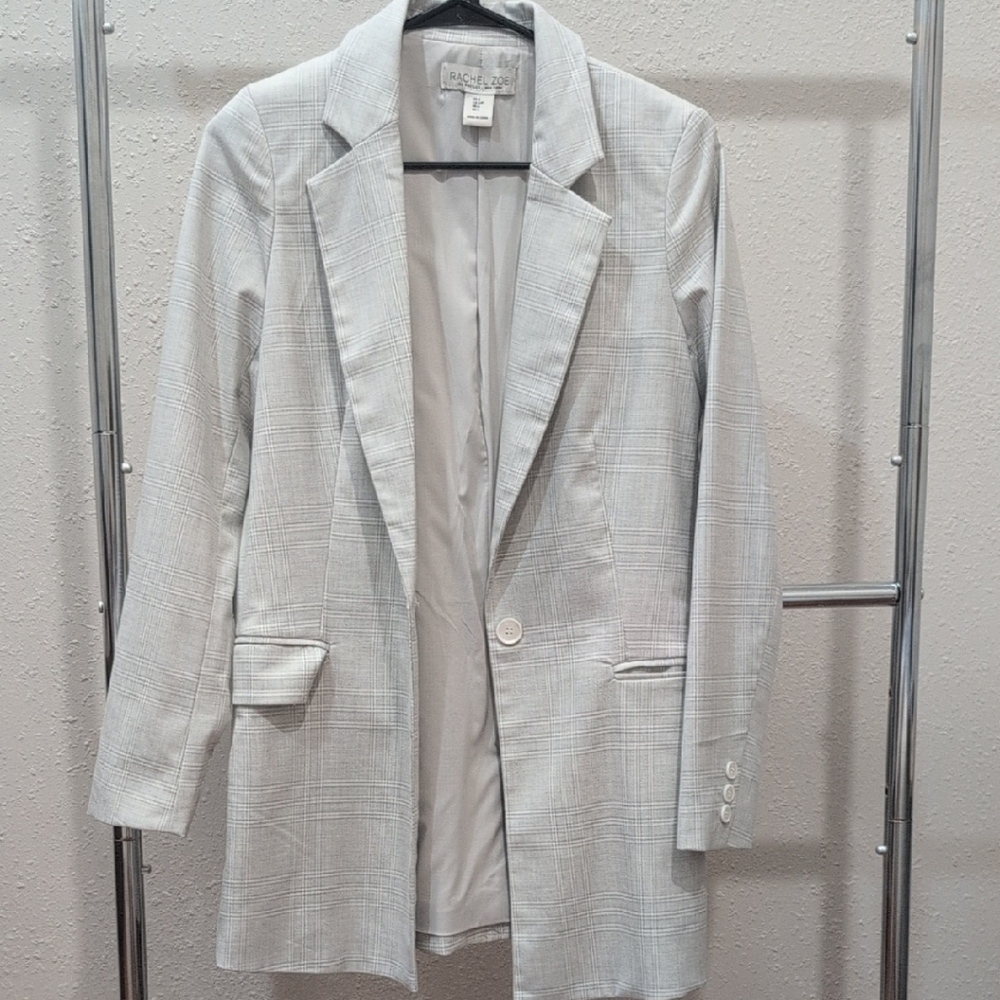 Rachel Zoe Soft Gray Plaid Blazer